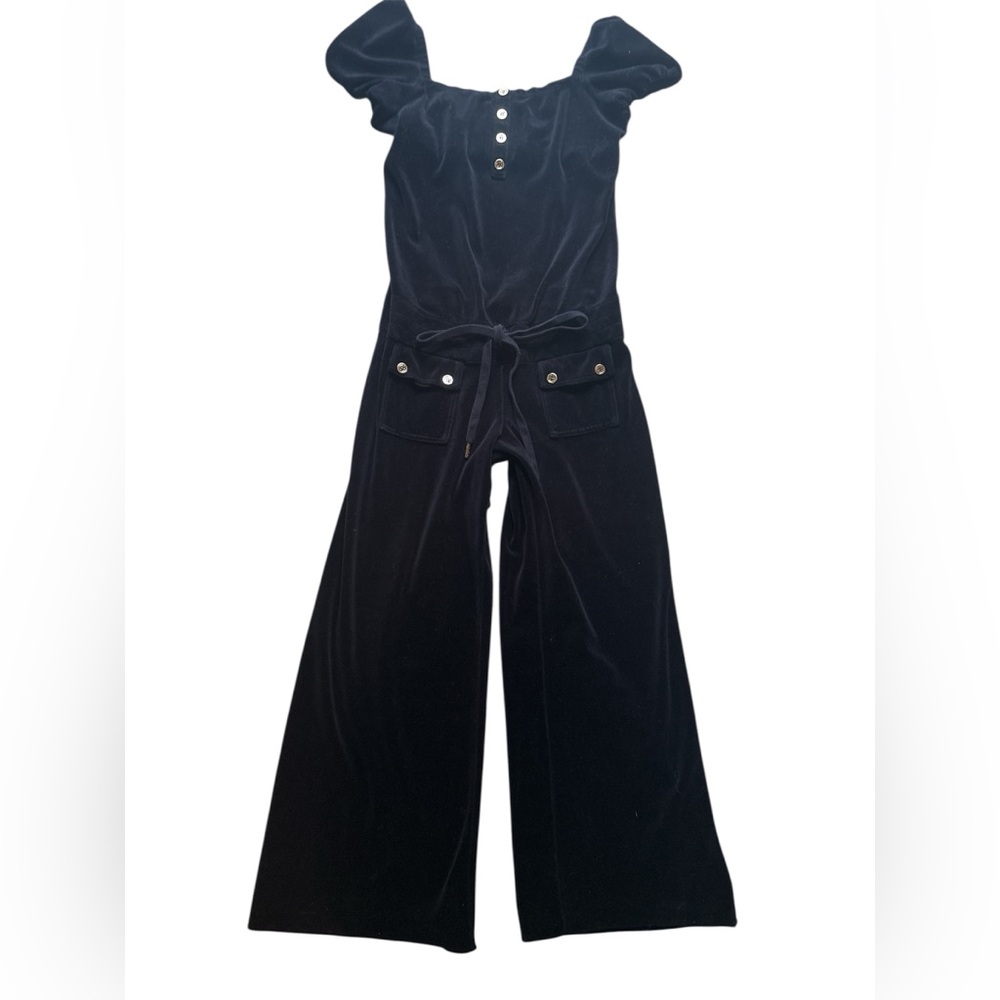 Y2K vintage Juicy Couture Black velour jumpsuit  Gold Accents size M medium